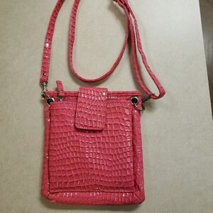 Glossy Pink Snake Embossed Faux Leather Small Crossbody Purse
